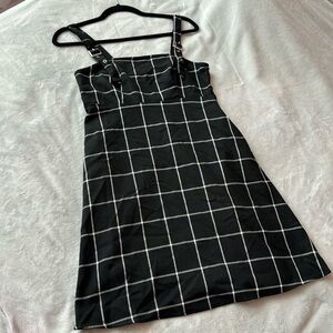 HOT TOPIC Black Checkered Buckle Strap Dress